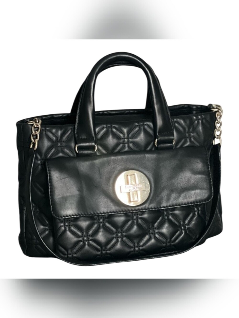 kate spade Black Quilted Leather Handbag Shoulder Bag with Gold Hardware